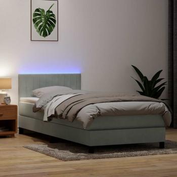 ARDEBO.de - Boxspringbett mit Matratze & LED Hellgrau 80x210 cm Samt