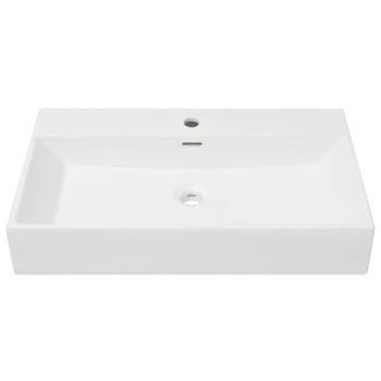 Waschbecken mit Hahnloch Keramik Weiß 76x42,5x14,5 cm