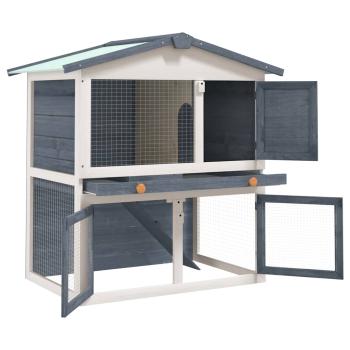Kaninchenstall 3 Türen Grau Holz