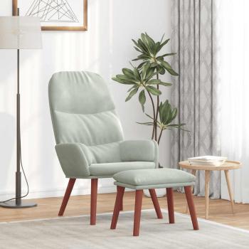 ARDEBO.de - Relaxsessel mit Hocker Hellgrau Samt