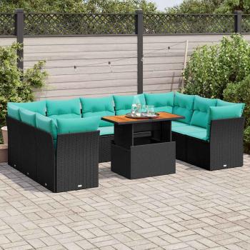 ARDEBO.de - 10-tlg. Garten-Sofagarnitur mit Kissen Schwarz Poly Rattan