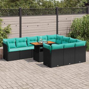 ARDEBO.de - 11-tlg. Garten-Sofagarnitur mit Kissen Schwarz Poly Rattan