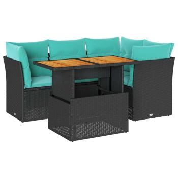 5-tlg. Garten-Sofagarnitur mit Kissen Schwarz Poly Rattan