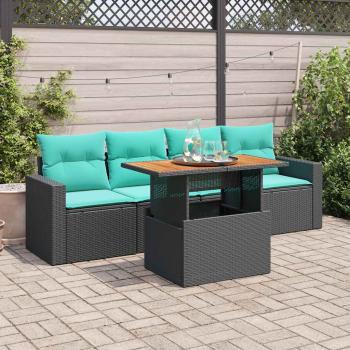 ARDEBO.de - 5-tlg. Garten-Sofagarnitur mit Kissen Schwarz Poly Rattan