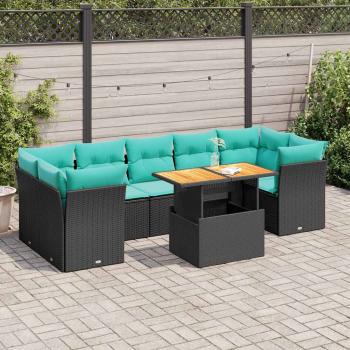 ARDEBO.de - 8-tlg. Garten-Sofagarnitur mit Kissen Schwarz Poly Rattan