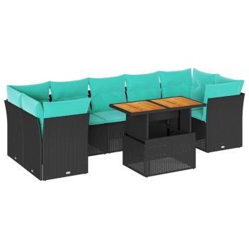 8-tlg. Garten-Sofagarnitur mit Kissen Schwarz Poly Rattan
