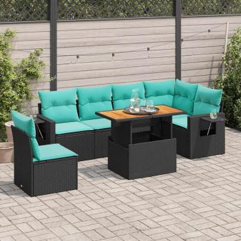 ARDEBO.de - 7-tlg. Garten-Sofagarnitur mit Kissen Schwarz Poly Rattan