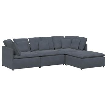 Modulares Sofa mit Fu?hocker Kissen Samt Dunkelgrau