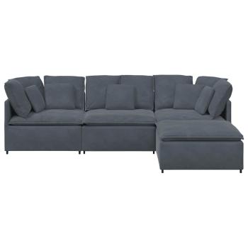 Modulares Sofa mit Fu?hocker Kissen Samt Dunkelgrau