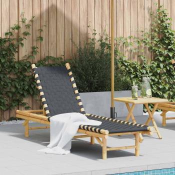 ARDEBO.de - Sonnenliege mit schwarzem gewebtem Gurtband 55x200x30 cm Bambus
