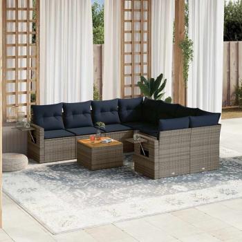 ARDEBO.de - 9-teiliges Gartensofa-Set mit Kissen, grau, Polyrattan