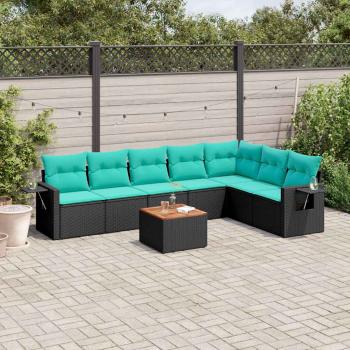 ARDEBO.de - 8-teiliges Gartensofa-Set mit Kissen, schwarzes Polyrattan