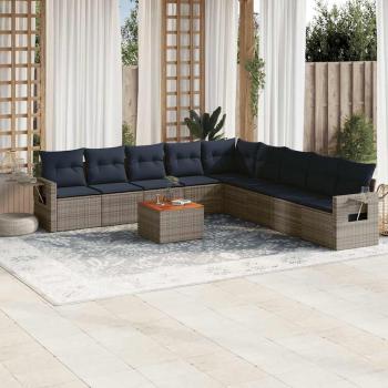 ARDEBO.de - 10-teiliges Gartensofa-Set mit Kissen, grau, Polyrattan