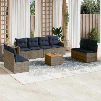 ARDEBO.de - 9-teiliges Gartensofa-Set mit Kissen, grau, Polyrattan