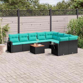 ARDEBO.de - 10-teiliges Gartensofa-Set mit Kissen, schwarzes Polyrattan