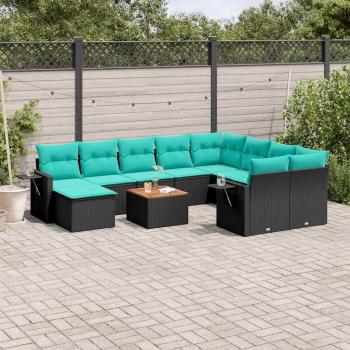 ARDEBO.de - 11-teiliges Gartensofa-Set mit Kissen, schwarzes Polyrattan