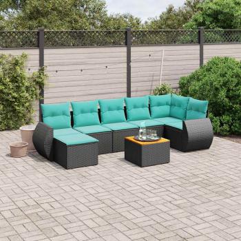 ARDEBO.de - 8-teiliges Gartensofa-Set mit Kissen, schwarzes Polyrattan