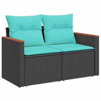7-teiliges Gartensofa-Set mit Kissen, schwarzes Polyrattan