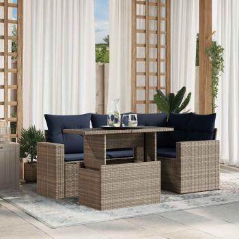 ARDEBO.de - 5-teiliges Gartensofa-Set mit Kissen, grau, Polyrattan