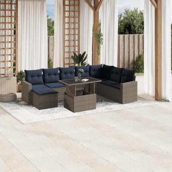 ARDEBO.de - 9-teiliges Gartensofa-Set mit Kissen, grau, Polyrattan