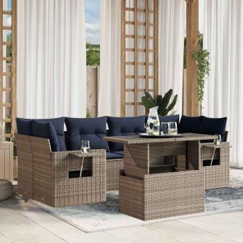 ARDEBO.de - 7-teiliges Gartensofa-Set mit Kissen, grau, Polyrattan