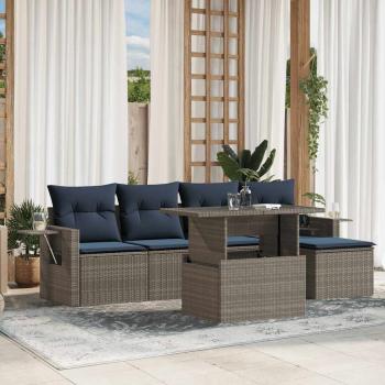 ARDEBO.de - 6-teiliges Gartensofa-Set mit Kissen, grau, Polyrattan