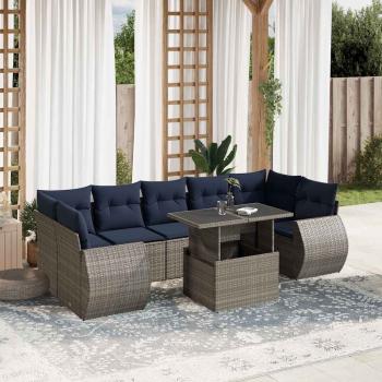 ARDEBO.de - 8-teiliges Gartensofa-Set mit Kissen, grau, Polyrattan