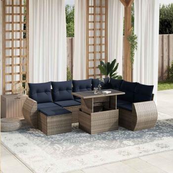 ARDEBO.de - 8-teiliges Gartensofa-Set mit Kissen, grau, Polyrattan