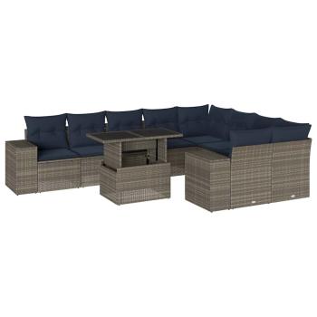 10-teiliges Gartensofa-Set mit Kissen, grau, Polyrattan