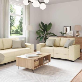 ARDEBO.de - 3-teiliges Sofa-Set mit Kissen, cremefarbener Stoff