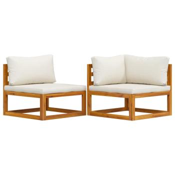 2-tlg. Sofa-Set mit cremeweißen Kissen Akazie Massivholz