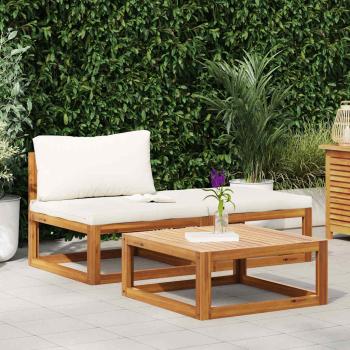 ARDEBO.de - 3-tlg. Garten-Lounge-Set mit Creme-Kissen Massivholz Akazie