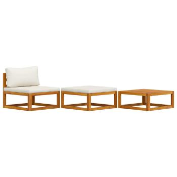 3-tlg. Garten-Lounge-Set mit Creme-Kissen Massivholz Akazie