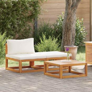 3-tlg. Garten-Lounge-Set mit Creme-Kissen Massivholz Akazie