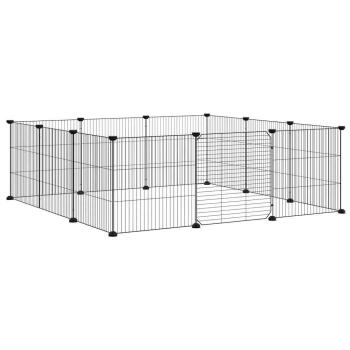 12-Panel-Haustierkäfig mit Tür Schwarz 105x105x35 cm Stahl