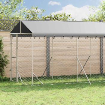 ARDEBO.de - Outdoor-Hundezwinger mit Dach Silbern 2x14x2,5 m Stahl Verzinkt