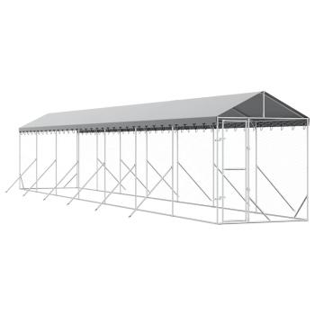Outdoor-Hundezwinger mit Dach Silbern 2x14x2,5 m Stahl Verzinkt