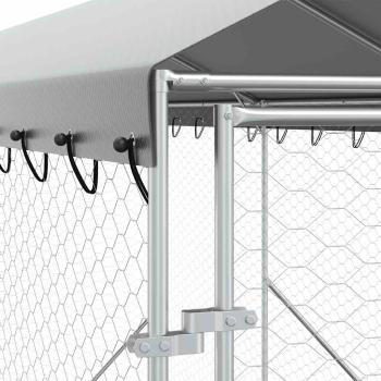 Outdoor-Hundezwinger mit Dach Silbern 2x14x2,5 m Stahl Verzinkt