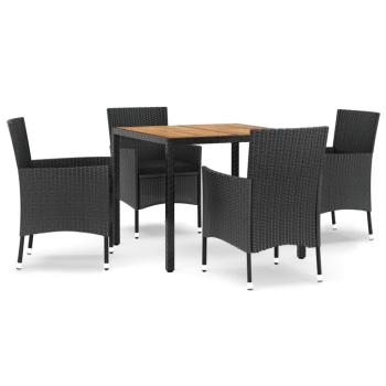 5-tlg. Garten-Essgruppe mit Kissen Schwarz Poly Rattan