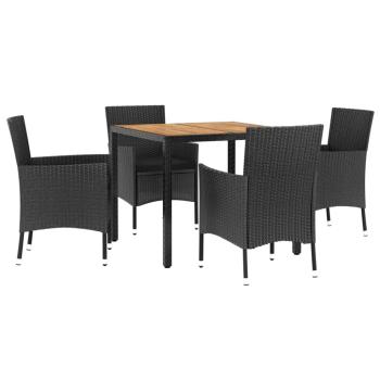5-tlg. Garten-Essgruppe mit Kissen Schwarz Poly Rattan