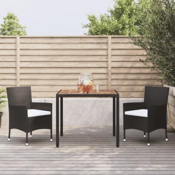 ARDEBO.de - 3-tlg. Garten-Essgruppe mit Kissen Schwarz Poly Rattan