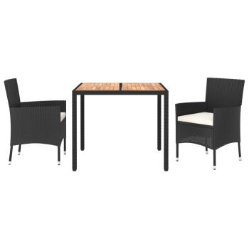 3-tlg. Garten-Essgruppe mit Kissen Schwarz Poly Rattan