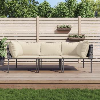 ARDEBO.de - 3-tlg. Garten-Lounge-Set mit Kissen Grau Poly Rattan