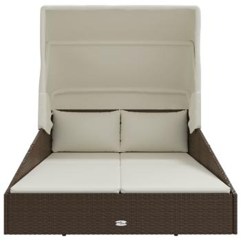 Sonnenliege mit Faltdach Braun 200x114x128 cm Poly Rattan