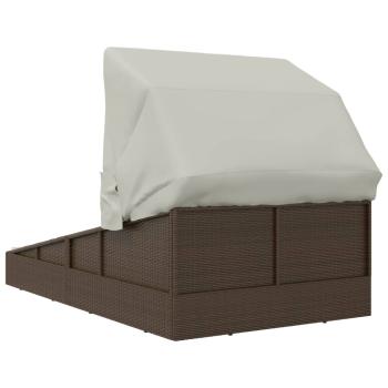 Sonnenliege mit Faltdach Braun 200x114x128 cm Poly Rattan
