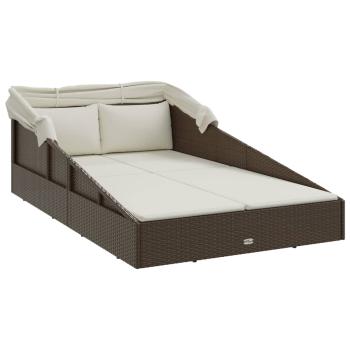 Sonnenliege mit Faltdach Braun 200x114x128 cm Poly Rattan