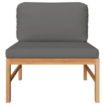 Mittelsofa mit Dunkelgrauen Kissen Massivholz Teak