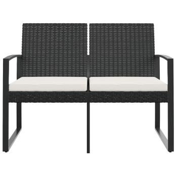 Gartenbank 2-Sitzer mit Kissen Schwarz PP-Rattan