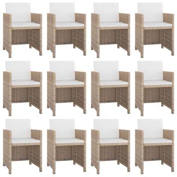 13-tlg. Garten-Essgruppe mit Auflagen Poly Rattan Beige