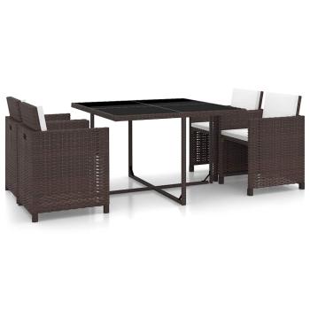 ARDEBO.de - 5-tlg. Garten-Essgruppe mit Auflagen Poly Rattan Braun